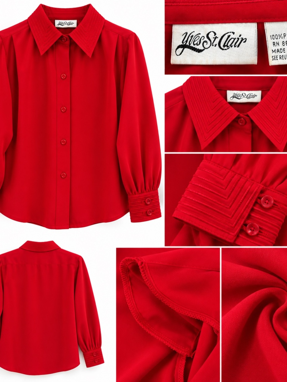 Yves St. Clair Red Button-Front Blouse with Pleated Cuffs